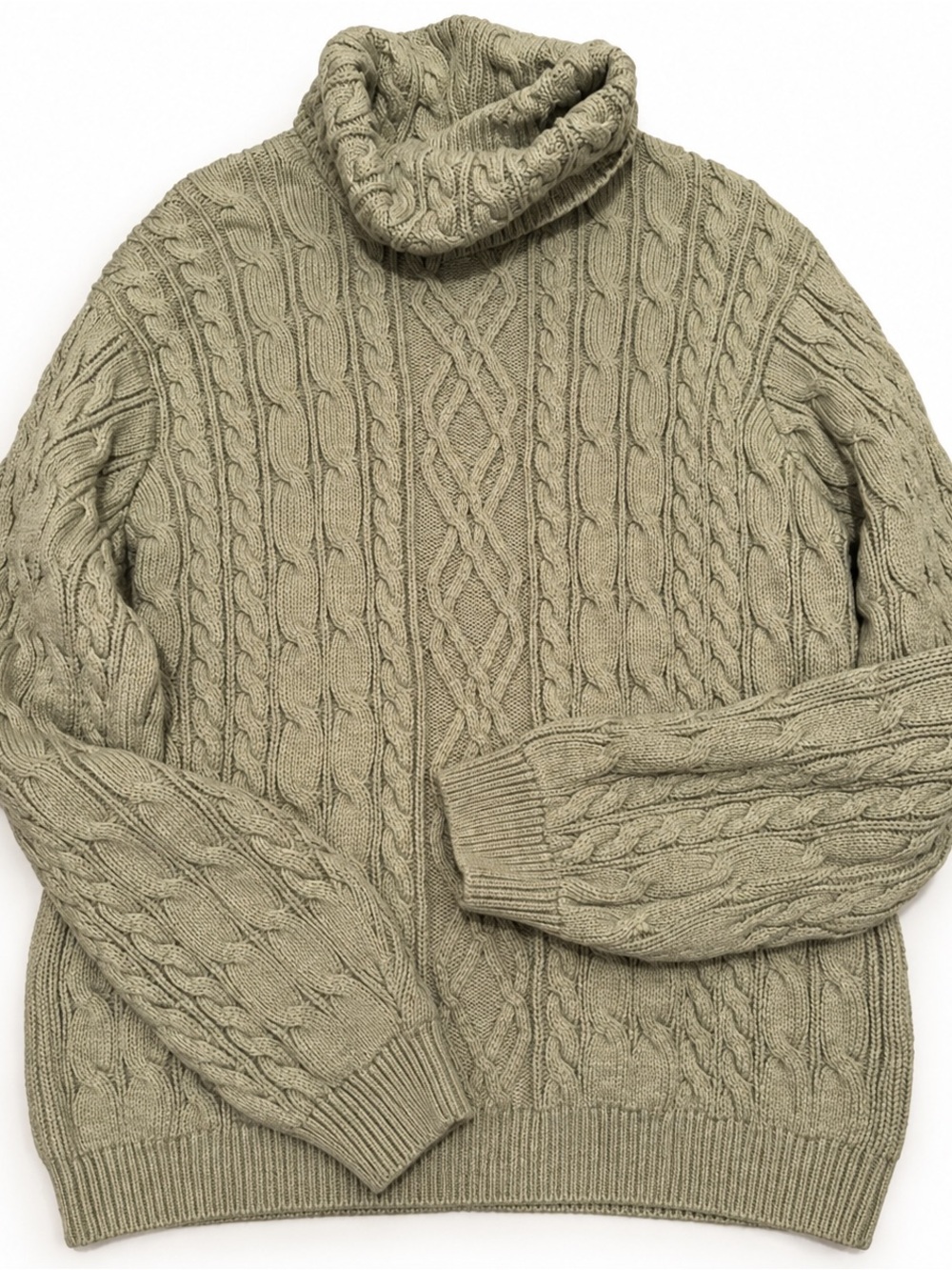 Vintage Cotton Cable-Knit Turtleneck Sweater - Sage Green